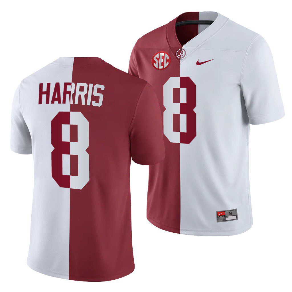 Men's Alabama Crimson Tide Christian Harris #8 Crimson White Split NCAA College Football Jersey